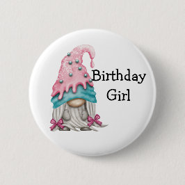 Bóton Redondo 5.08cm Botão Gnomo da Garota de Aniversário