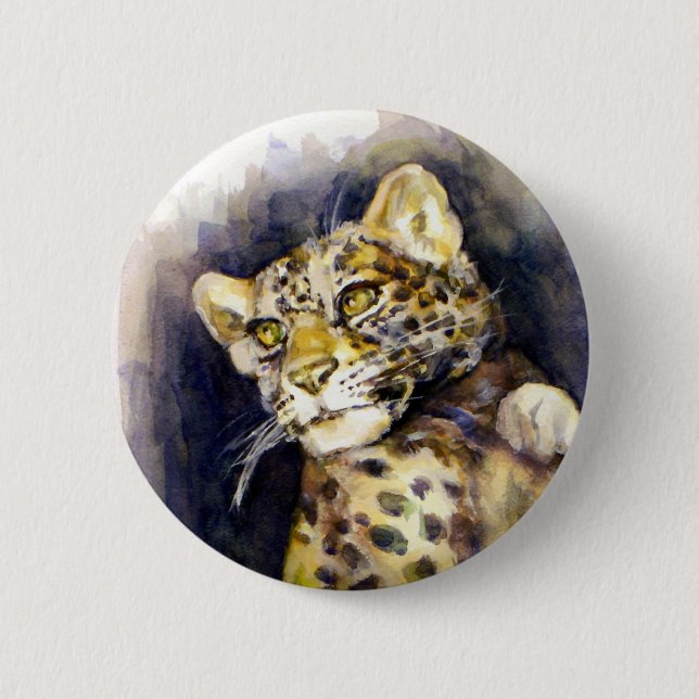 Bóton Redondo 5.08cm Botão Leopardo de Neve (Frente)