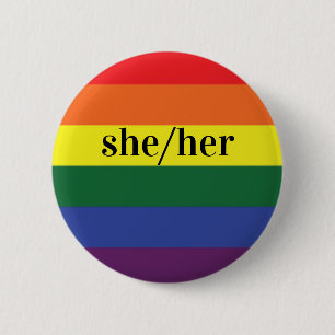 Bóton Redondo 5.08cm Botão LGBT Rainbow Pride Flag Pronoun