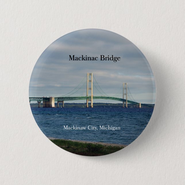 Bóton Redondo 5.08cm Botão Mackinac Bridge Mackinaw City (Frente)