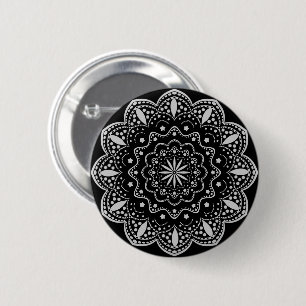 Bóton Redondo 5.08cm Botão Mandala Preto e Cinza