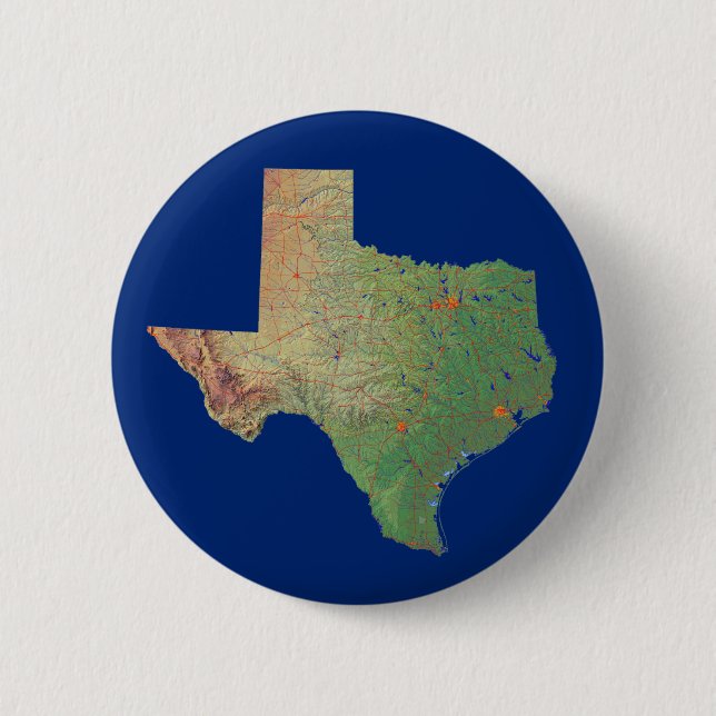 Bóton Redondo 5.08cm Botão Mapa do Texas (Frente)