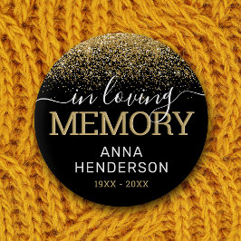 Bóton Redondo 5.08cm Botão Memorial Dourado Glitter Funeral Negro