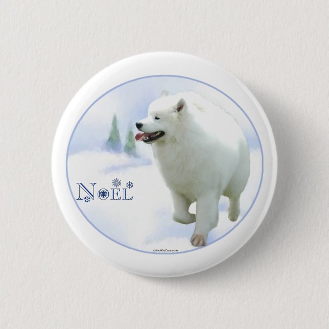 Bóton Redondo 5.08cm Botão Noel Samoyed (Frente)