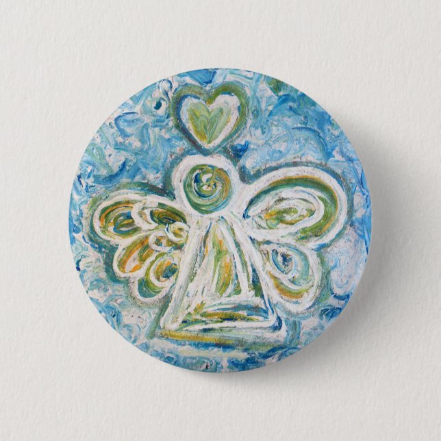 Bóton Redondo 5.08cm Botão ouro Azul Anjo (Frente)