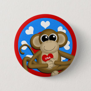 Bóton Redondo 5.08cm Botão Patriotic USA Monkey pin