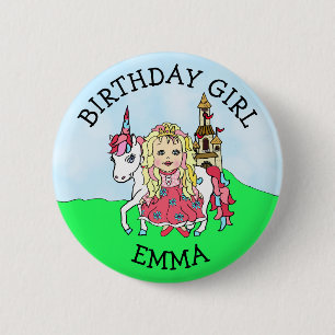 Bóton Redondo 5.08cm Botão Personalizado Menina de Aniversário Princesa