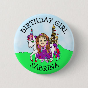 Bóton Redondo 5.08cm Botão Personalizado Menina de Aniversário Princesa