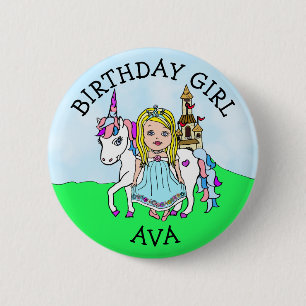 Bóton Redondo 5.08cm Botão Personalizado Menina de Aniversário Princesa