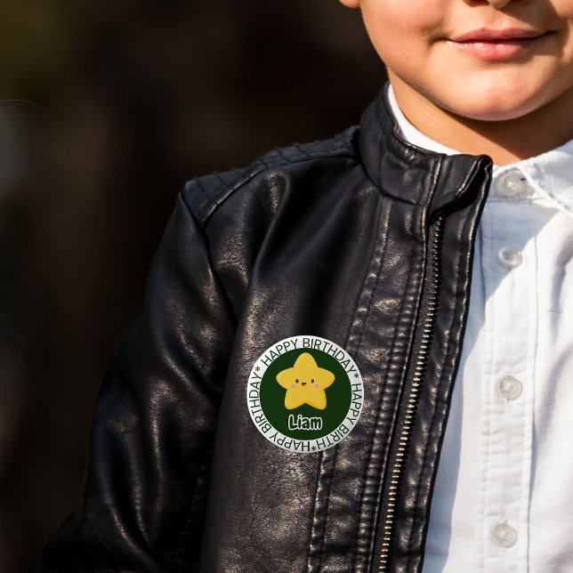 Bóton Redondo 5.08cm Botão Personalizável de Aniversário da Estrela Ama (Criador carregado)