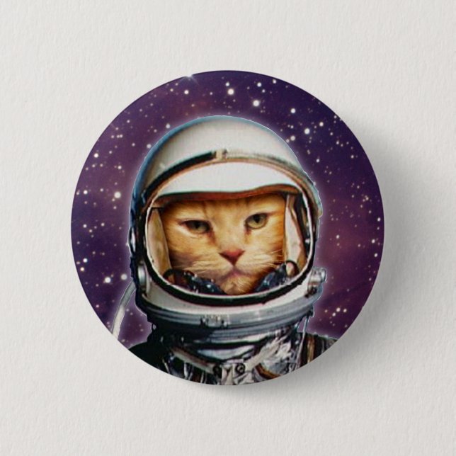 Bóton Redondo 5.08cm Botão Pinback de Gato Astronauta (Frente)