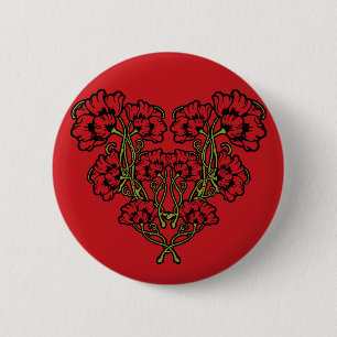 Bóton Redondo 5.08cm Botão Pinback Vermelho do Coração Flor Art Nouveau