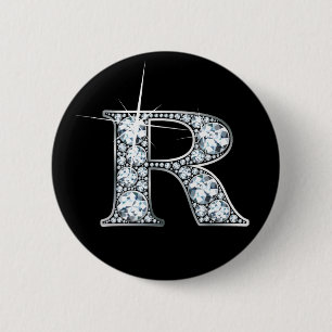 Bóton Redondo 5.08cm Botão "R" Diamond Bling