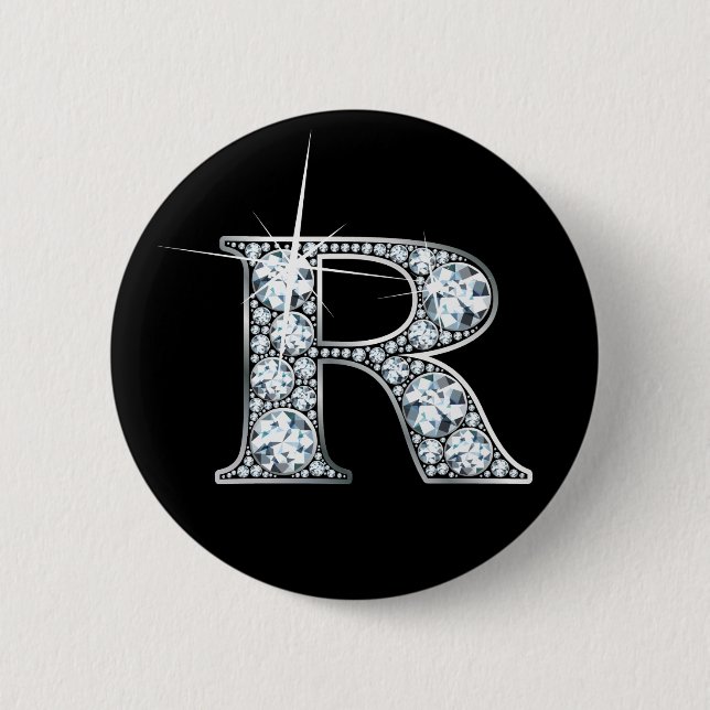 Bóton Redondo 5.08cm Botão "R" Diamond Bling (Frente)