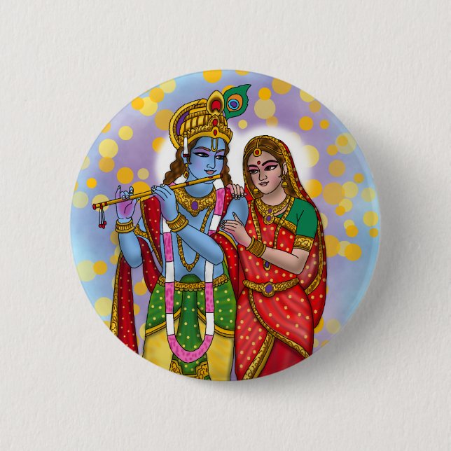 Bóton Redondo 5.08cm Botão Radha Krishna (Frente)
