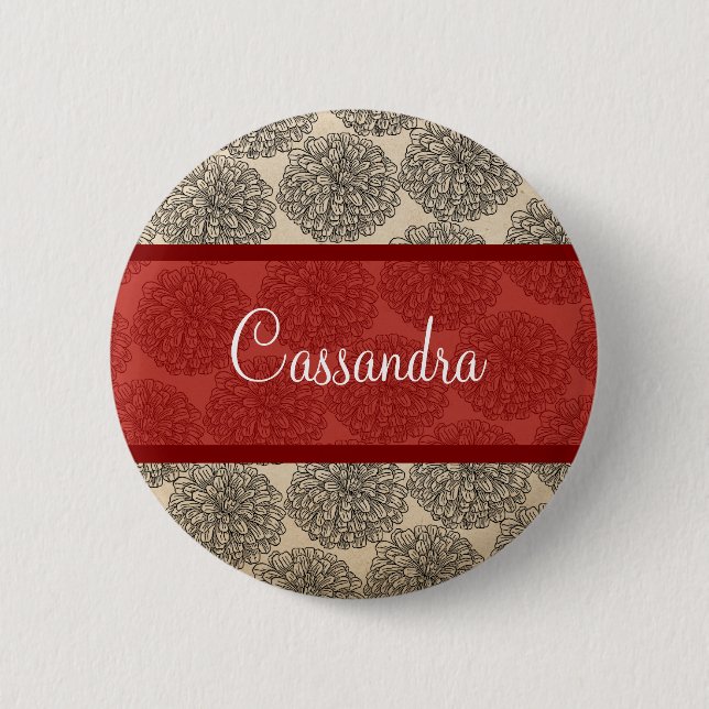 Bóton Redondo 5.08cm Botão Red Vintage Zinnia (Frente)