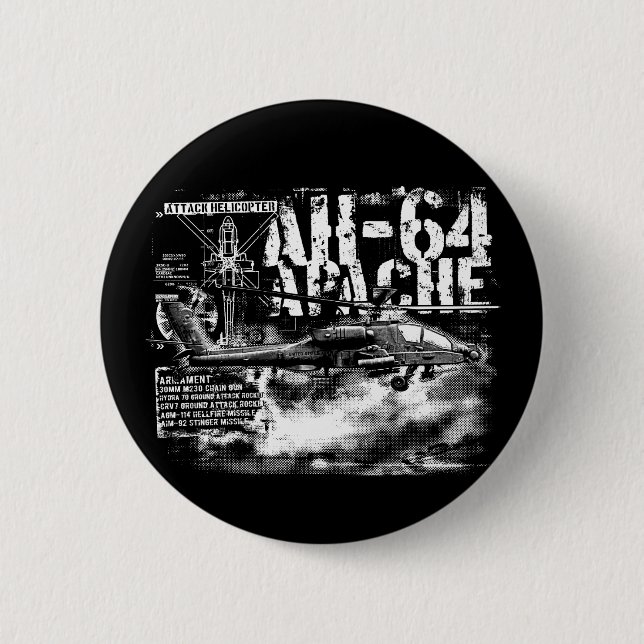 Bóton Redondo 5.08cm Botão redondo AH-64 Apache (Frente)