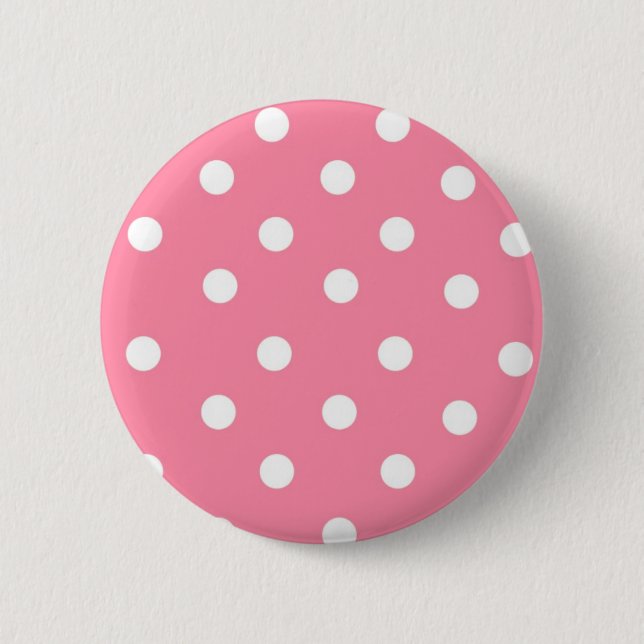 Bóton Redondo 5.08cm Botão Rosa com Pontos Brancos (Frente)