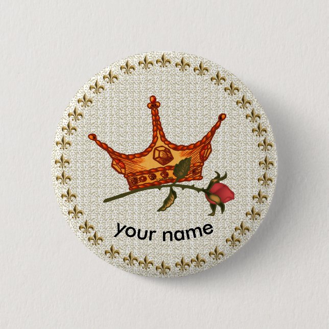 Bóton Redondo 5.08cm Botão rosa Crown pin (Frente)