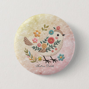 Bóton Redondo 5.08cm Botão Rosa das Folhas das Pequenas Aves