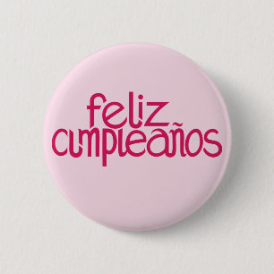 Bóton Redondo 5.08cm Botão rosa quente Feliz Cumpleaños