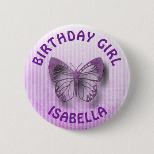 Bóton Redondo 5.08cm Botão roxo personalizado da borboleta da menina d