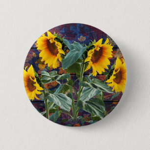 Bóton Redondo 5.08cm Botão Rustic Autumn Leaves and Sunflower