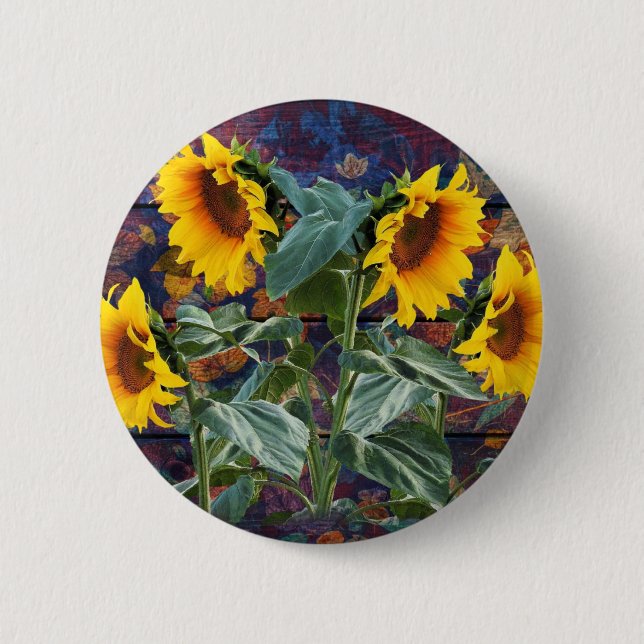 Bóton Redondo 5.08cm Botão Rustic Autumn Leaves and Sunflower (Frente)