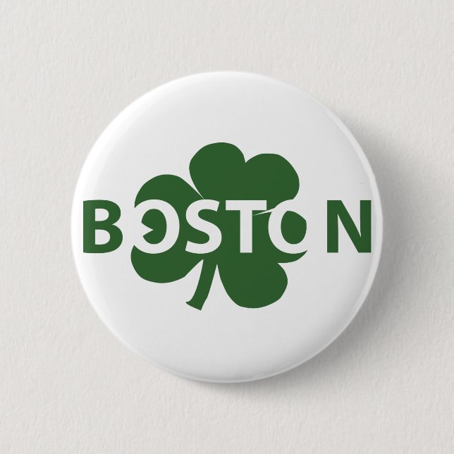 Bóton Redondo 5.08cm Botão Shamrock Irlandês de Boston (Frente)