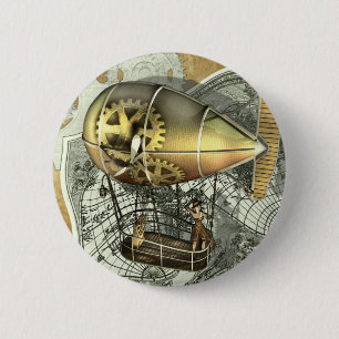 Bóton Redondo 5.08cm Botão Steampunk Dirigible Air Tour