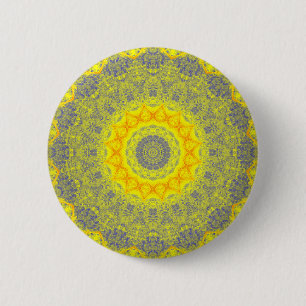 Bóton Redondo 5.08cm Botão Sun Burst Yellow Abstrato Mandala
