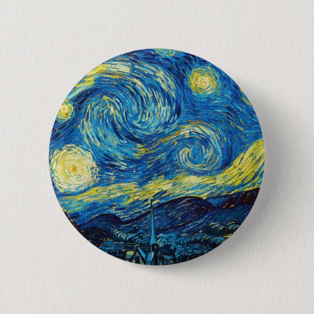 Bóton Redondo 5.08cm Botão Van Gogh Starry Night (Frente)