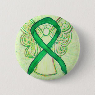Bóton Redondo 5.08cm Botão verde da arte do anjo da fita da consciênc
