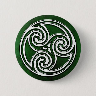 Bóton Redondo 5.08cm Botão verde de Triskelion do nó irlandês celta