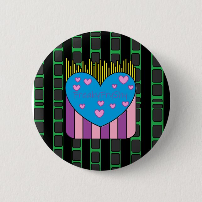 Bóton Redondo 5.08cm Botão Verde e Preto FryShy (Frente)