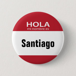Bóton Redondo 5.08cm Botão vermelho de Hola MI Nombre Es olá!
