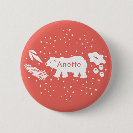 Bóton Redondo 5.08cm Botão Vermelho de Pinheiro do Urso Polar e Feriado