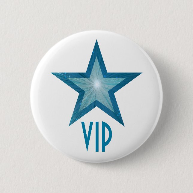 Bóton Redondo 5.08cm Botão 'VIP' Estrela Azul branco (Frente)