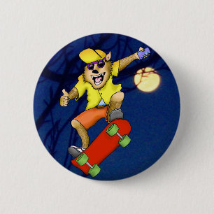 Bóton Redondo 5.08cm Botão Werewolf Skateboarder