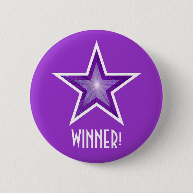 Bóton Redondo 5.08cm Botão 'WINNER!' da Estrela Roxa (Frente)