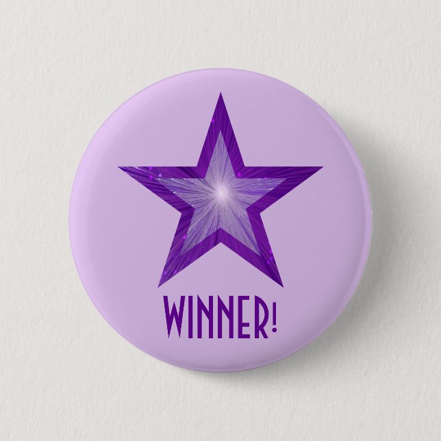 Bóton Redondo 5.08cm Botão 'WINNER!' da Estrela Roxa pálida (Frente)