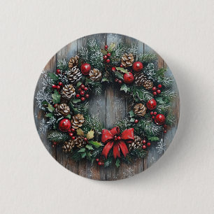 Bóton Redondo 5.08cm Botão Wreath de Natal
