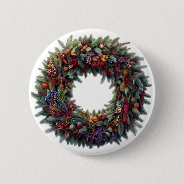 Bóton Redondo 5.08cm Botão Wreath de Natal (Frente)