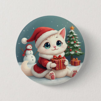Bóton Redondo 5.08cm Botões de Gato de Natal Branco