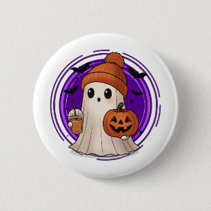 Bóton Redondo 5.08cm Botões e Pin's Fofos de Halloween Fantasmas, Abóbo
