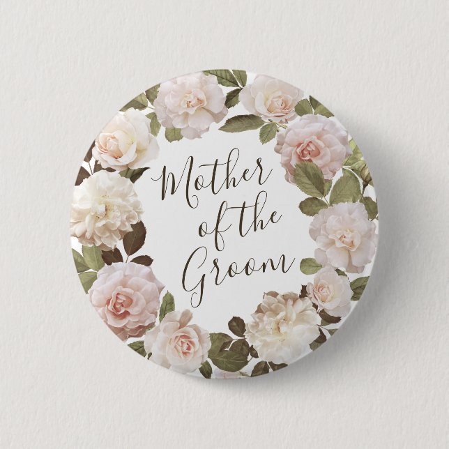 Bóton Redondo 5.08cm Botões Rosa Francesa Antiga Mãe do Noivo (Frente)