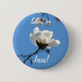 Bóton Redondo 5.08cm Botões Salvos por Jesus! Flores de Magnólia de Pás