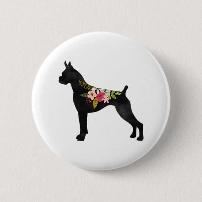 Bóton Redondo 5.08cm Boxer Croped Ears Boho Floral Silhouter (Frente)