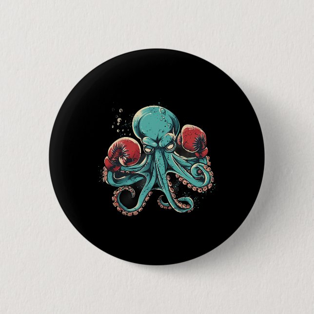 Bóton Redondo 5.08cm Boxer Octopus Lover Ocean Creature Kickboxe (Frente)