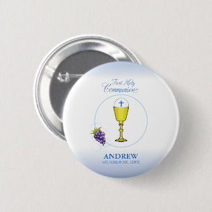 Bóton Redondo 5.08cm Boy First Communion, Chalice com Host e Uvas